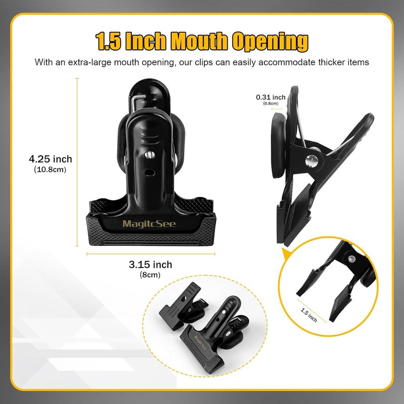 magicsee 2 Pcs Heavy Duty Magnetic Clips with 1.5 Inch Mouth Opening - Securely Grip Flags, Backdrop Blueprints, Calendars,Tools - Ideal for Artists, Photography Shooting Studios, Worksite, Offices, Tool Carts - Image 5
